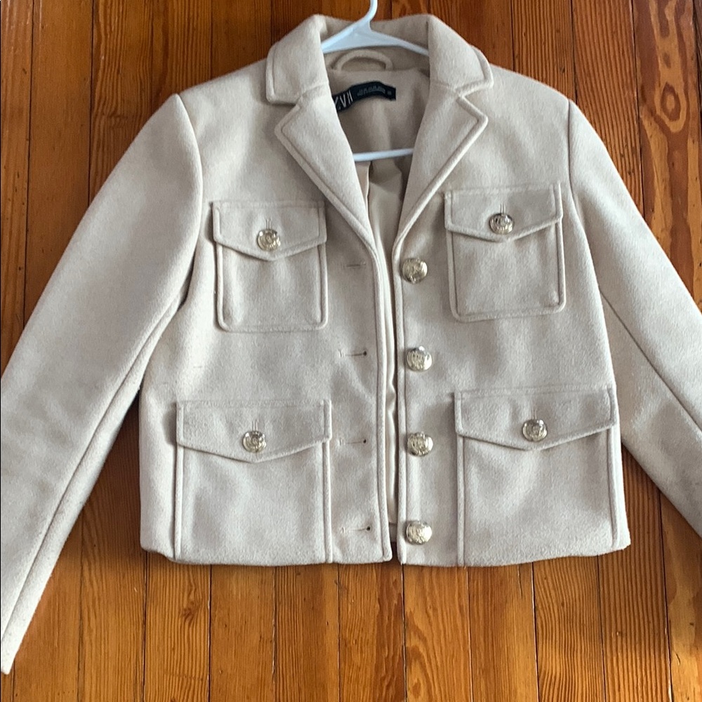 Zara Cream Cropped Blazer with Notched Lapel